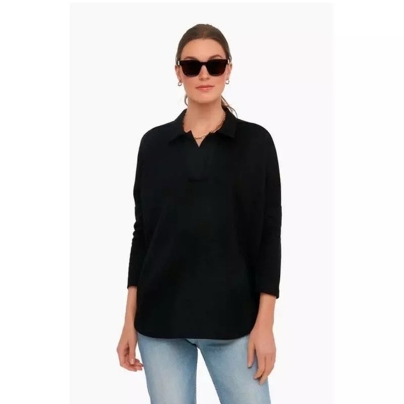 Pomander Place Tuckernuck Easy Polo Swing Sweatshirt Blouse Black Size XS/S EUC - Picture 1 of 8
